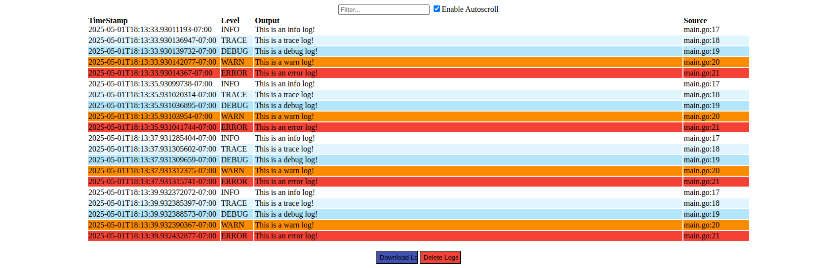 Log Socket Web Interface