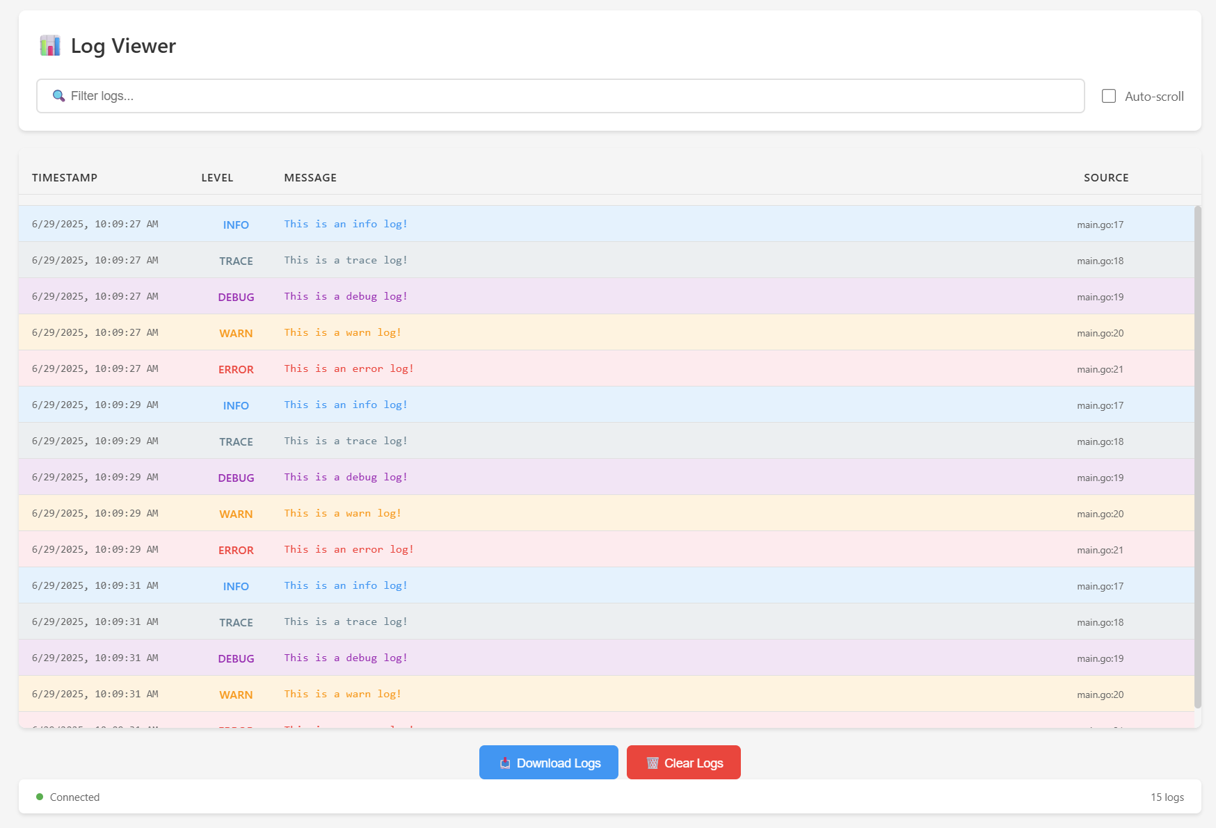 Log Socket Web Interface